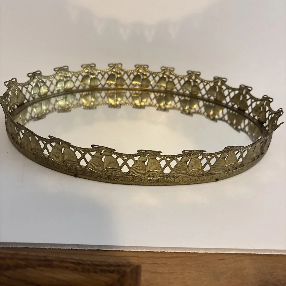 Vintage Gold Filigree Metal Mirror Vanity Dresser,
